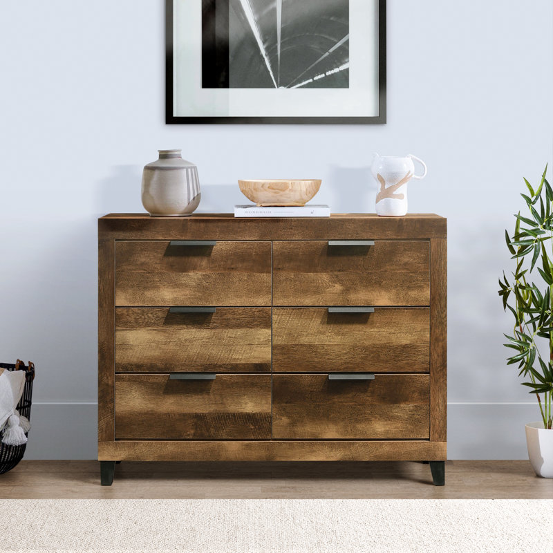 Millwood Pines Wyles Rustic Oak 6 Drawer Double Dresser Wayfair